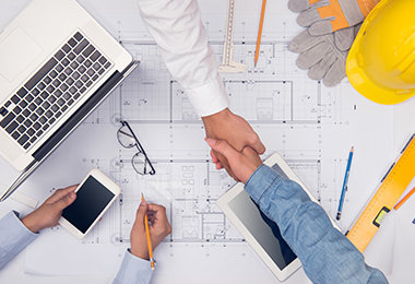 Design planning and shaking hands